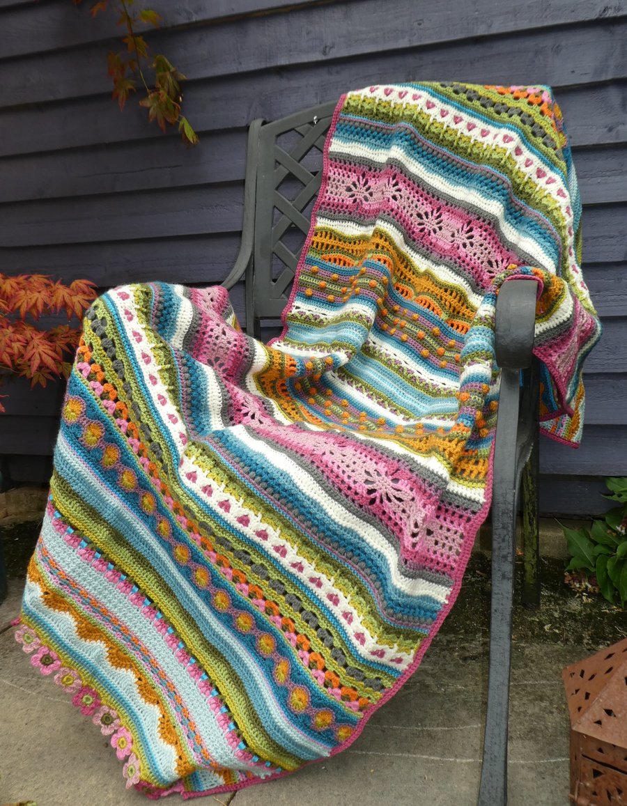 Crochet Single Bed Blanket. Crochet Throw. Multicolour Blanket