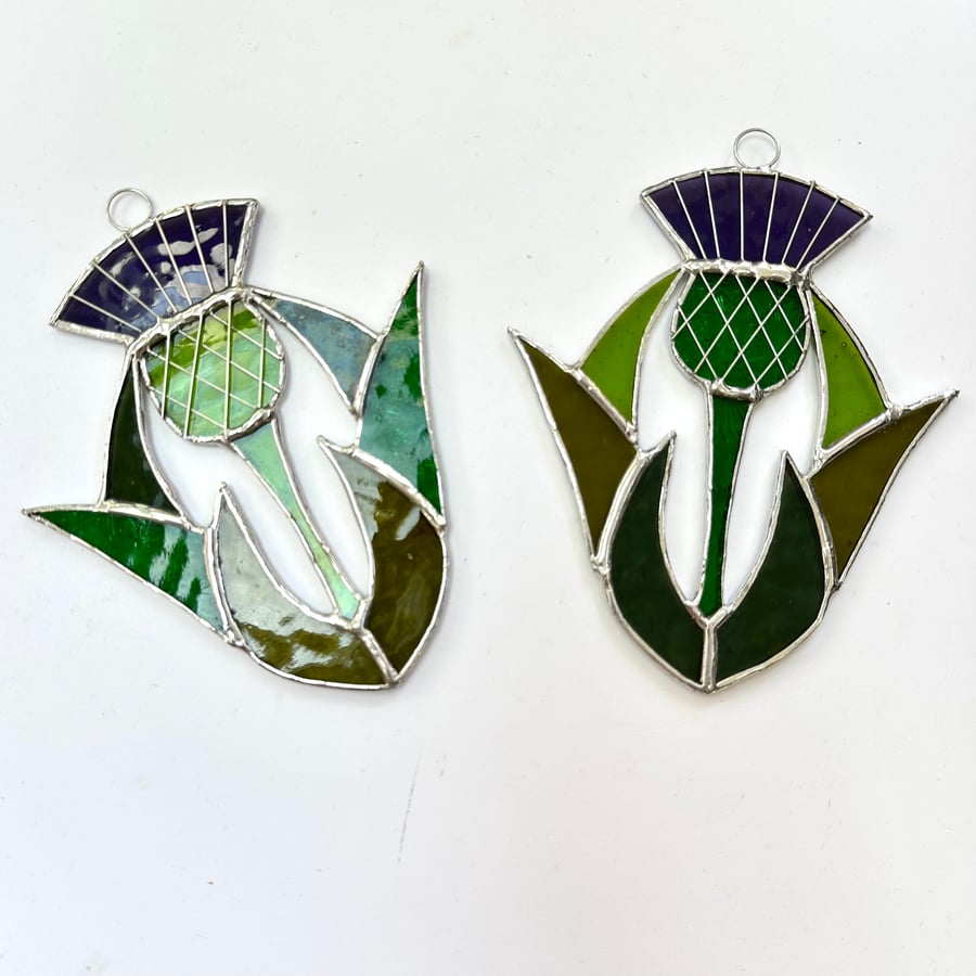 Stained Glass Thistle - Handmade Hanging Window Decoration y