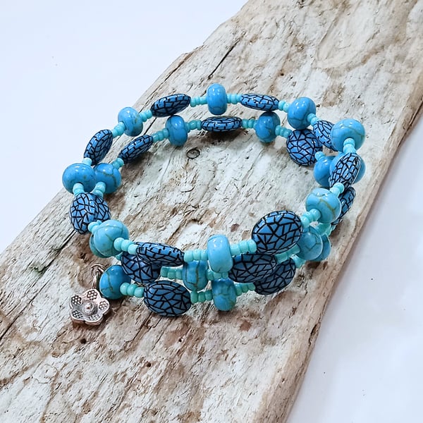 Turquoise Howlite Wrap Bracelet - UK Free Post