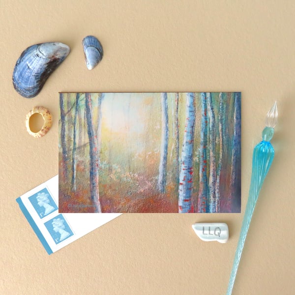 forest gloaming artist blank art card birch wood plastic free cello free