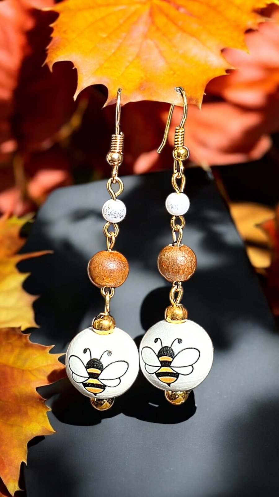 Wooden Bee earrings, boho jewellery