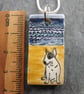 Handmade Ceramic Bull Terrier dog on the beach pendant - Image 3