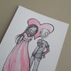 sweet zombie couple - original illustration