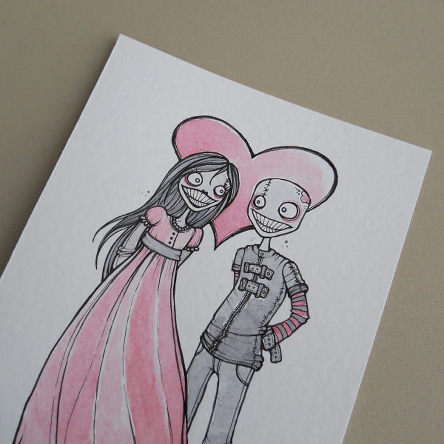 sweet zombie couple - original illustration
