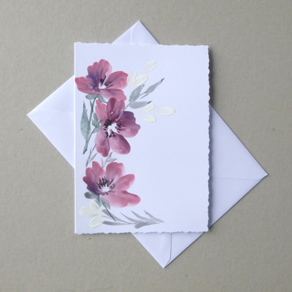 hand painted floral blank greetings card ( ref FA30 A5 )