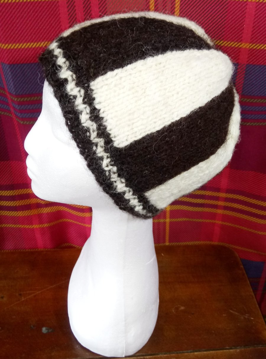Handspun and Hand-knitted Striped Hat in Texel and Cheviot Wool