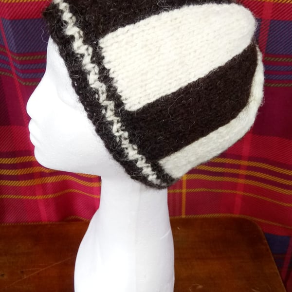 Handspun and Hand-knitted Striped Hat in Texel and Cheviot Wool