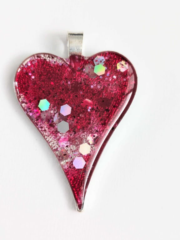 Cherry Red Heart Pendant With Chunky Glitter