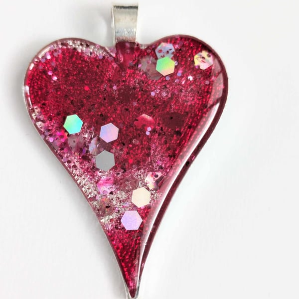 Cherry Red Heart Pendant With Chunky Glitter