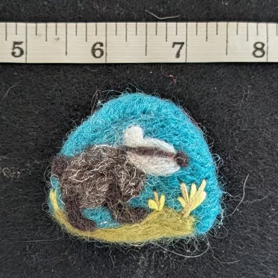 Felted Brooch: Turquoise Badger 