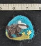 Felted Brooch: Turquoise Badger 