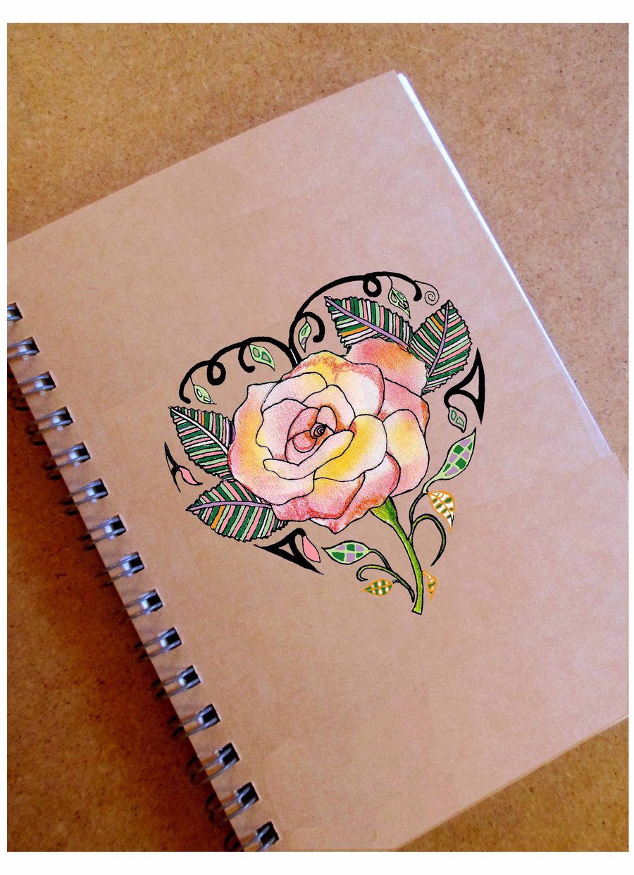 Handdrawn Rose Heart A6 Lined Notebook