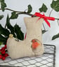 SALE 2026 - ELF CHRISTMAS STOCKING TREE DECORATION - robin, checked - Image 1