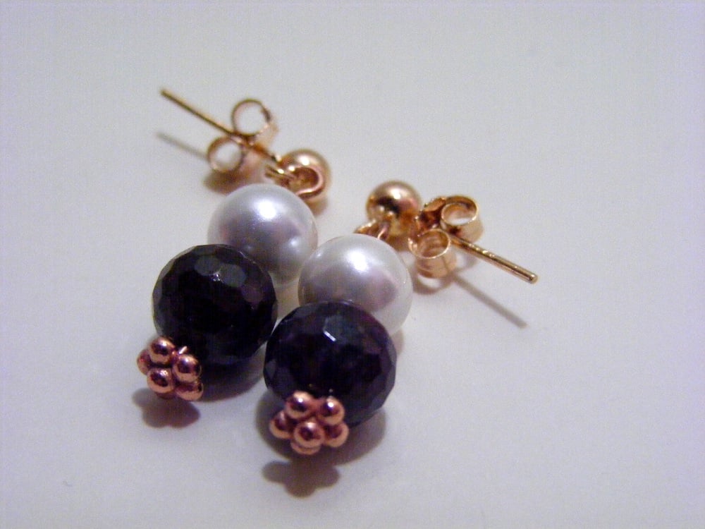 Garnet and Shell Pearl Earrings