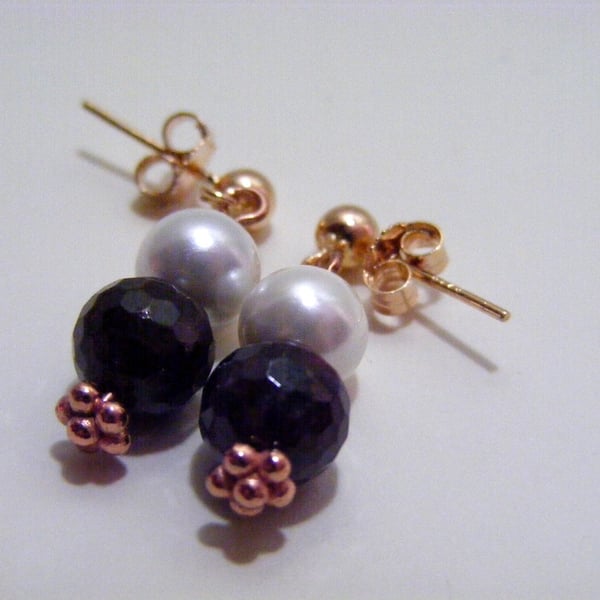 Garnet and Shell Pearl Earrings