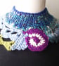 Freeform Handspun Knitted & Crocheted Collar, Yoke or Cowl. Blue Green Purple