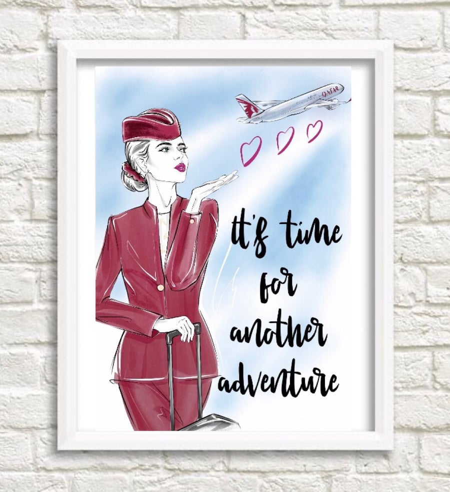 Qatar flight attendant travel print