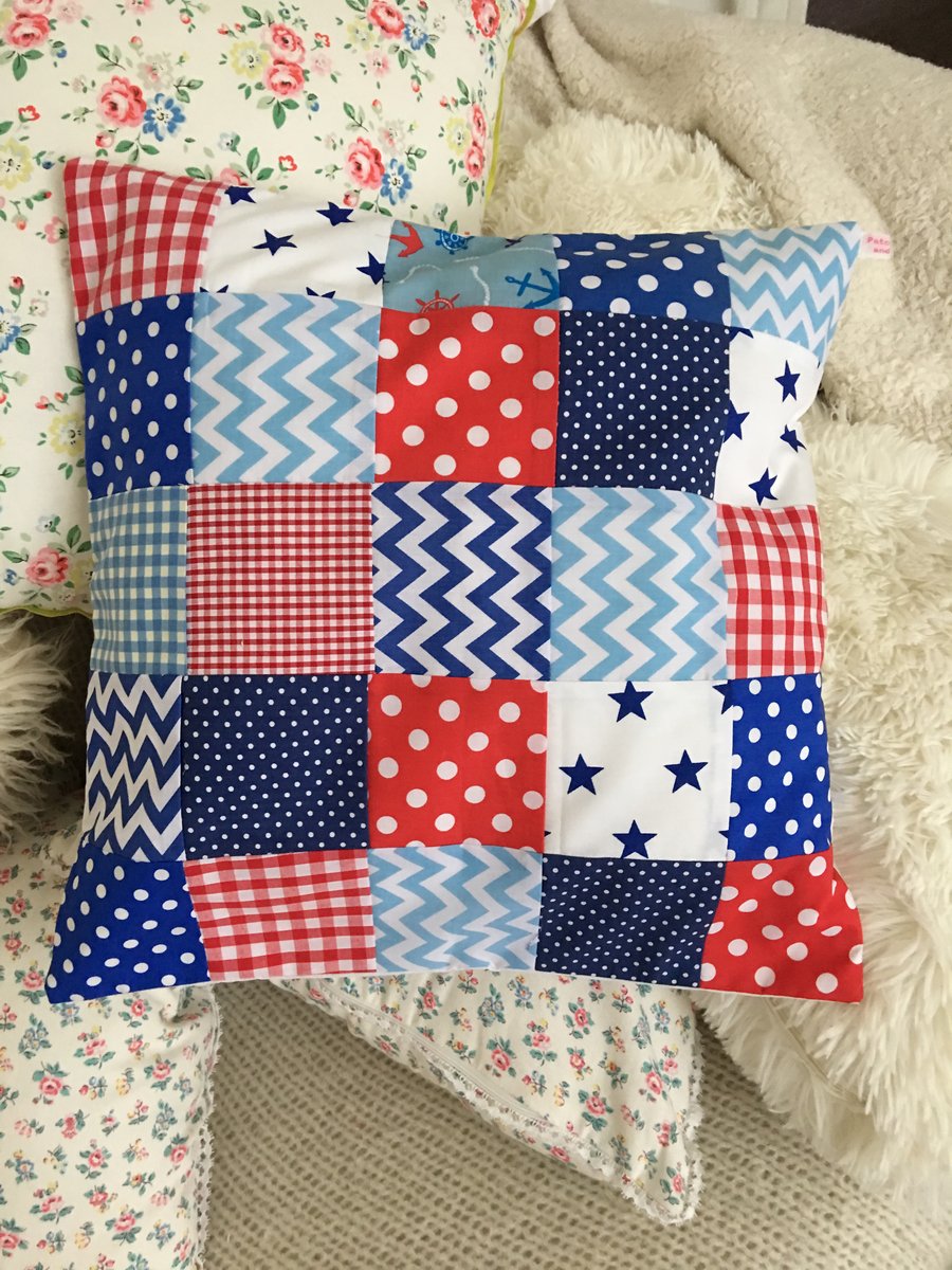 Boys red and blue  fabric patchwork cushion,pillow cover
