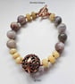 Agate, Yellow Jade & Large Copper Bead Bracelet & Earrings Set - Image 4