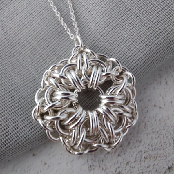 Sterling Silver Sunburst Chainmaille Pendant