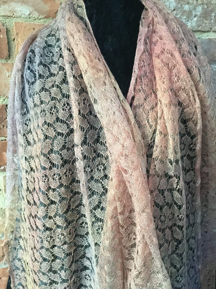 MoBair Hand Dyed Rose Gold Kid Mohair Lace Stole 72x26