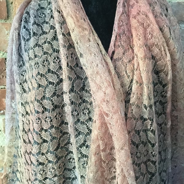 MoBair Hand Dyed Rose Gold Kid Mohair Lace Stole 72x26