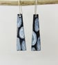 Black and White Dangle Copper Enamel Earrings with Hand Drawn Detail - Image 1