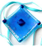 Fused Glass Trinket Dish 8.5cm Deep Turquoise Dichroic  handmade Gift 048