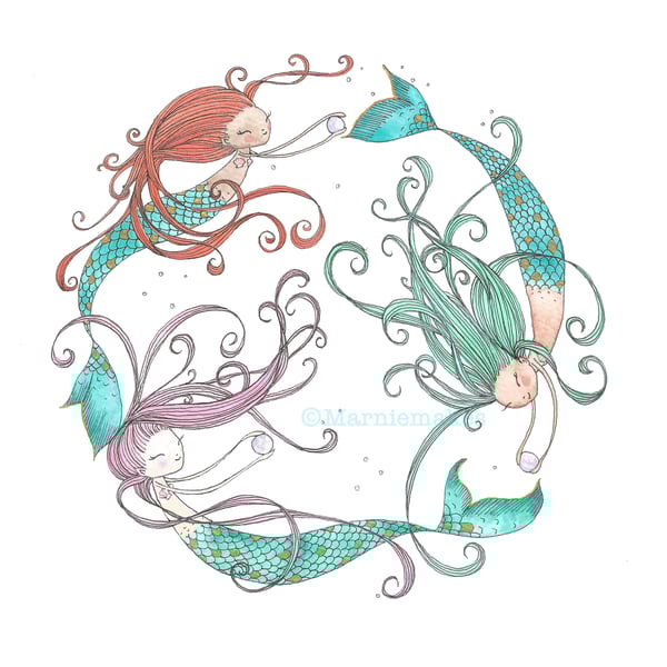 Playtime For Mermaids - Unframed Original Illustration