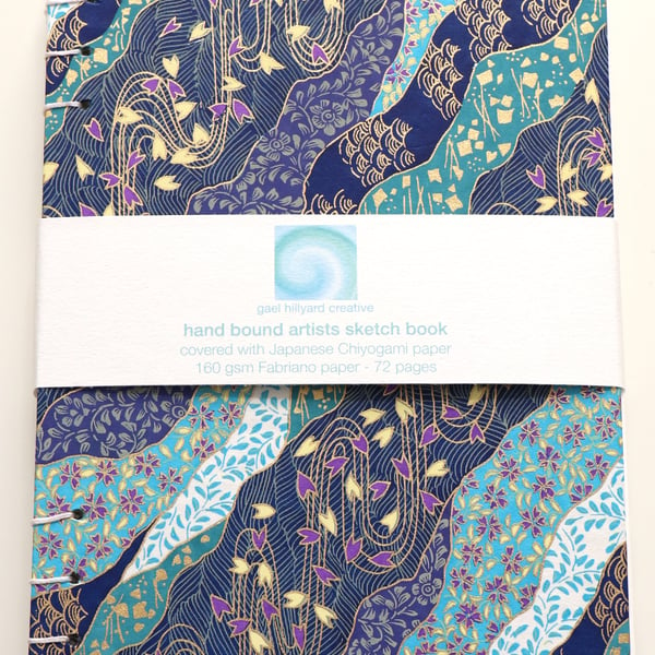 Handbound sketchbook with blue waves Japanese cover