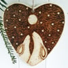 Moon gazing hares pyrography wooden heart hanging decoration