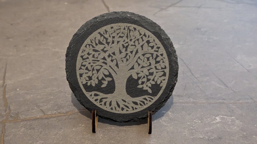 Tree of Life, Laser engraved Slate Coaster