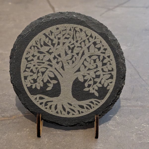 Tree of Life, Laser engraved Slate Coaster