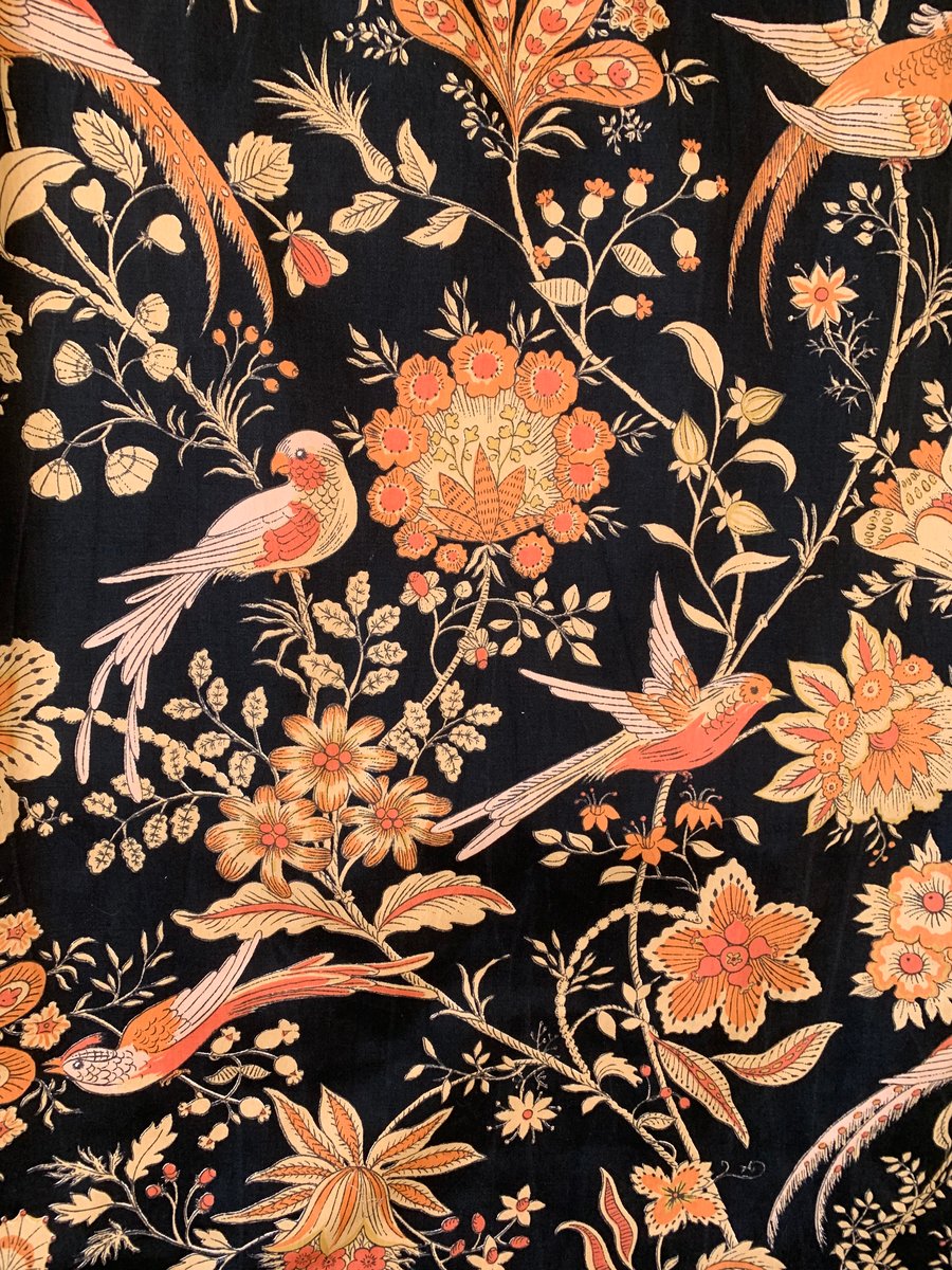 Tropical Spice Island Bird Floral Black Orange 60s 70s Jonelle Vintage Fabric