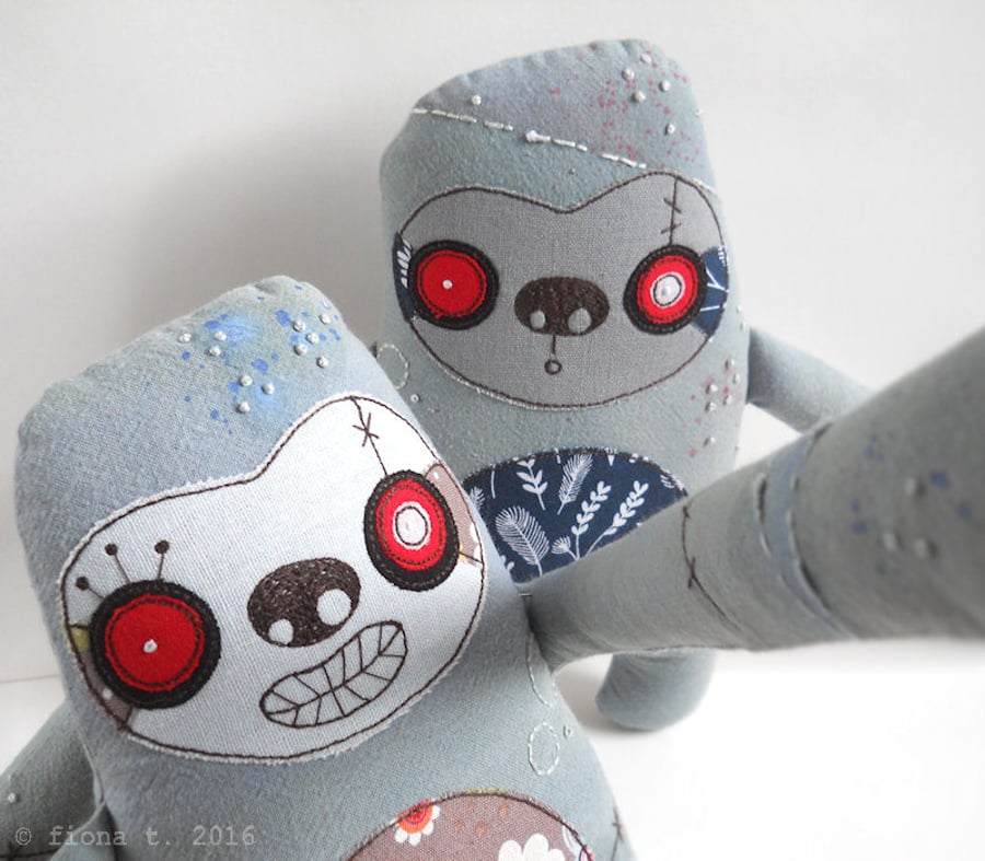 hand embroidered zombie sloth