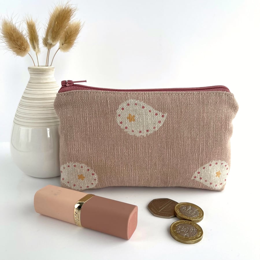 Coin Purse, Large Purse in Pink with Abstract Teardrop Pattern