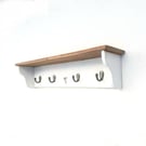 Small Natural Oak Heart Pine Shelf with Robe Hooks