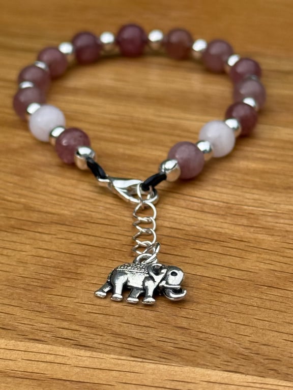 Beaded gemstone bracelet with elephant charm