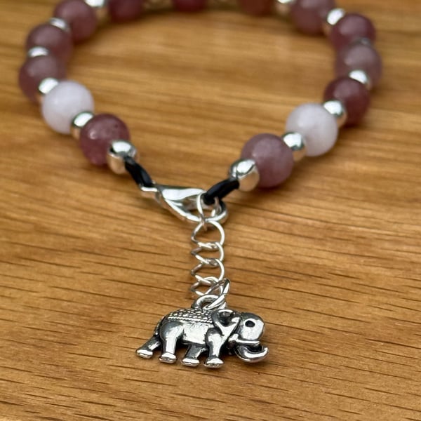Beaded gemstone bracelet with elephant charm