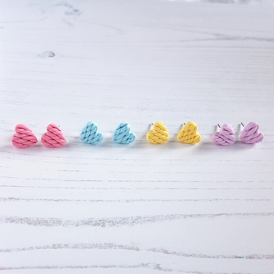 Knitted Heart stud earrings - choose your colour