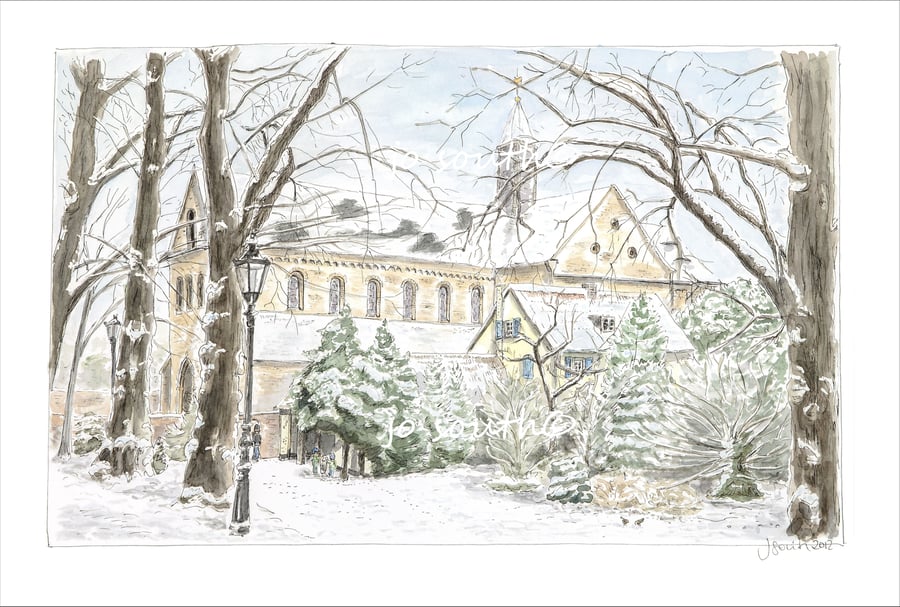 St Suitbertus in the Snow, Kaiserswerth, Germany - Limited Edition Giclée Print