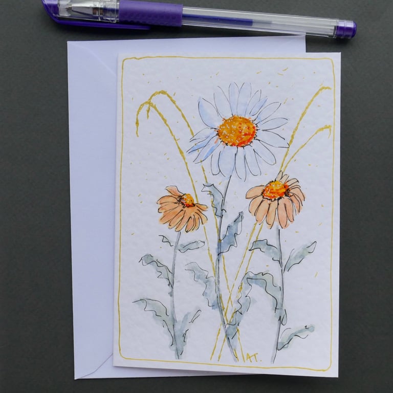 Hand Painted Wildflower Greetings Card with Envelope - Left Blank inside