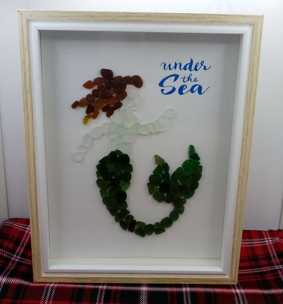 Framed Seaglass mermaid picutre, wild swimming seaside art