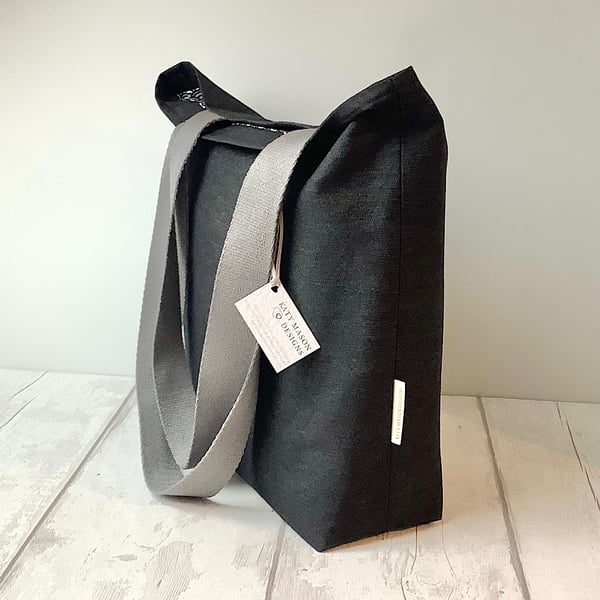 Black and Grey Tote Bag - Long Handles