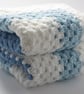 White and Blue Baby Blanket, Approx 30" x 30" - Image 1