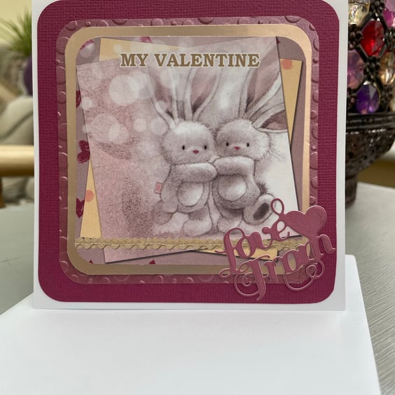 My Valentine cute bunnies valentines card