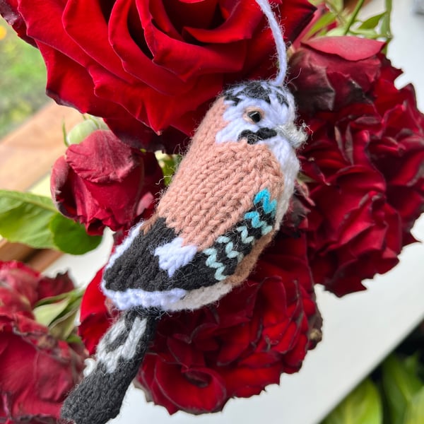 Jay bird hand knit tree decoration 