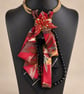 Crimson Flame Upcycled Necktie Statement Necklace