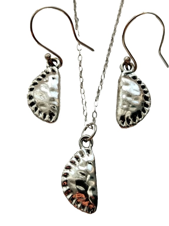 Recycled Sterling Silver Cornish Pasty Necklace & Earrings Jewellery Gift Set