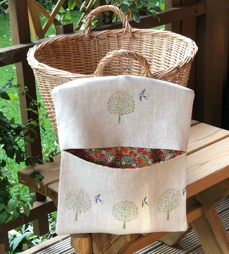 Hand Printed Linen Peg Bag- Swallow